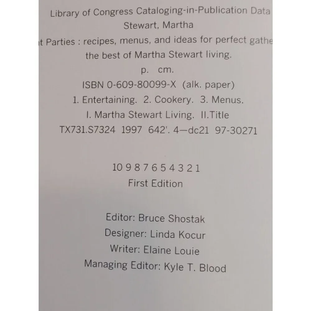 Martha Stewart Great Parties Soft Cover 1st Edition Book Recipes Menus Ideas